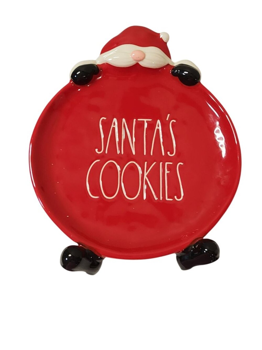 Rae Dunn Santa's Cookies Christmas 11" Figural Serving Plate Santa Head & Feet